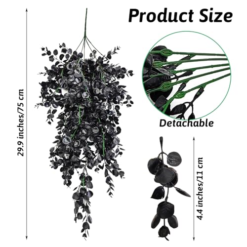 Reptile Plants, 2 Pack Hanging Terrarium Plants, Artificial Leaves Habitat Decorations with Suction Cup, Fake Amphibian Plants for Bearded Dragon Lizard Hermit Crab Geckos Chameleon(Black) - size: 2 PCS