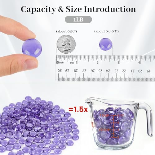 DomeStar 1LB Flat Glass Marbles, Purple Decorative Marbles for Vases Aquarium Pebbles Fish Tank Rocks Vase Fillers DIY Crafts Table Scatter Decor - color: Purple