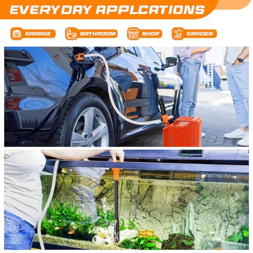 Portable Transfer Pump Battery Operated Electric Siphon Pump for Gas, Fuel, Diesel, Water Transfer 2.4 GPM Flow Oil Extractor, 47 Inches Hose-Easy to Use Hand Fuel Pump, Multi-Use Transfer Pump O-Y - size: Orange-Yellow