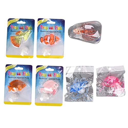 AquaVivid 7pcs Fish Tank Floating Decorations Silicone Artificial Fish Set with Suction Cups for Freshwater and Saltwater Aquarium Landscaping