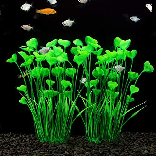 MyLifeUNIT Plastic Fish Tank Plants, 2 Pack Artificial Tall Aquarium Plants for Fish Tank Decor, 15.75 Inches (Green) - color: Green