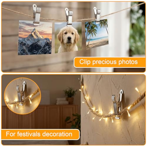 22Pcs Small Metal Clips, Stainless Steel Alligator Clips for Crafts, Oven Safe Clip for Baking Pan, Mini Clamps Backdrop Clip for Office Paper Hanging Lights（Silver）