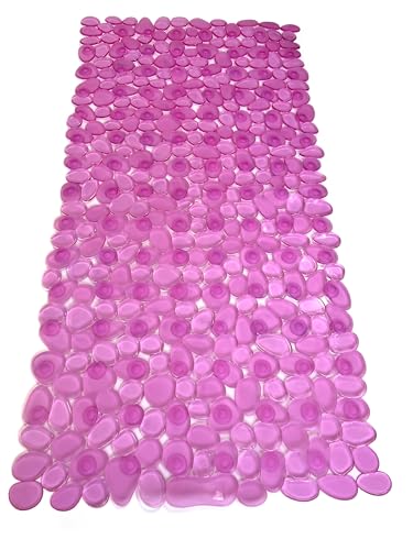 “Pebbles” Non-Slip Bathtub/Shower Mat 27.5”x14” Rectangular, Non-Toxic, Safe, Clean, Machine-Washable, Superior Grip & Drainage, Vinyl, for Smooth Floors ONLY, Transparent Pink - color: Transparent Pink, size: 27.5" x 14" (Rectangular)