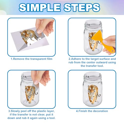 GLOBLELAND 18 Sheets Tiger Transfer Sticker for Cup Crafts 3.9x3.6 inch Wild Animals Decal Stickers Colorful Tigers Rub on Transfer for Bottle Vase Glass Furniture Decor - style: Tiger