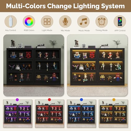 Display Cabinet with Acrylic Glass Doors,3-Tiers Curio Cabinet with LED Lighting for Collectibles, Collectibles Toy Organizers Rack & Display Shelf Display Case Storage Cabinet, Black - color: Black, size: 31" W x 42" H