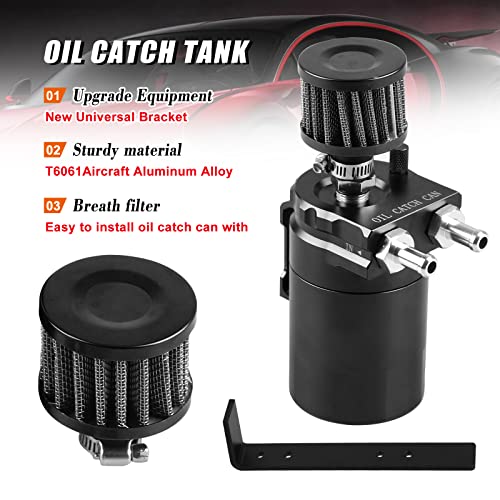 RULLINE Universal 350ml Oil Catch Can Tank 0046 Aluminum Polish Baffled Reservoir with Breather Filter with 3/8" Fuel Line with Bracket Black - color: Black, size: Universal with Bracket Kit