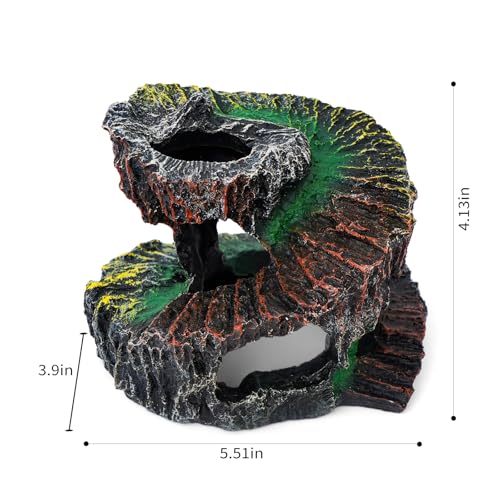 Aquarium Fish Tank Decorations, Montain Ornaments Accessories Decor for Small Aquarium, Spiral Staircase x 1pc, Aquatic Plants x 4pcs