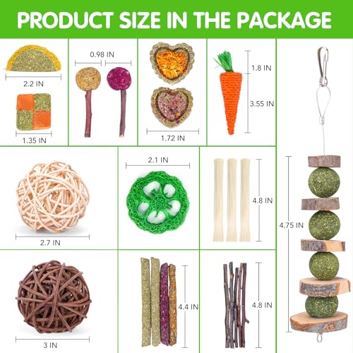 VESPRO Bunny Teys for Rabbits Hamster/Guinea Pig Toys Natural Timothy Hay Sticks chew Treats and Balls for Rabbit, Bunny, chinehila, Guirea Pig, Hamster, Rabbit Teeth Care - size: 24Pack-Set