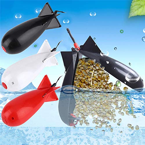 Arinda Fishing Spomb Rocket Shape Spod Fishing Feeders Float Bait Holder Tackle Tool Accessories - color: White, size: Small
