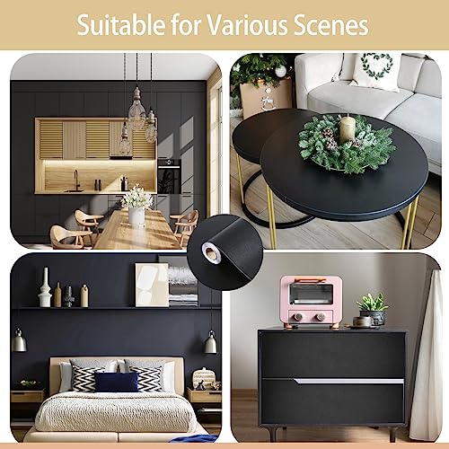Dimcol Black Contact Paper 15.7"x394" Peel and Stick Wallpaper, Matte Black Wallpaper Self-Adhesive and Removable Decorative Contact Paper for Cabinets,Countertops,Shelve Wall - color: Matte Black, size: 15.7" x 394"