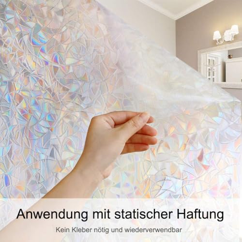 Volcanics Privacy Film with Installation Tools, Static Clings Vinyl 3D Decals Stickers Rainbow Film for Glass Door Heat Control Anti UV 35.4 x 78.7 Inches - color: Multicolor, size: 35.4" X 78.7"