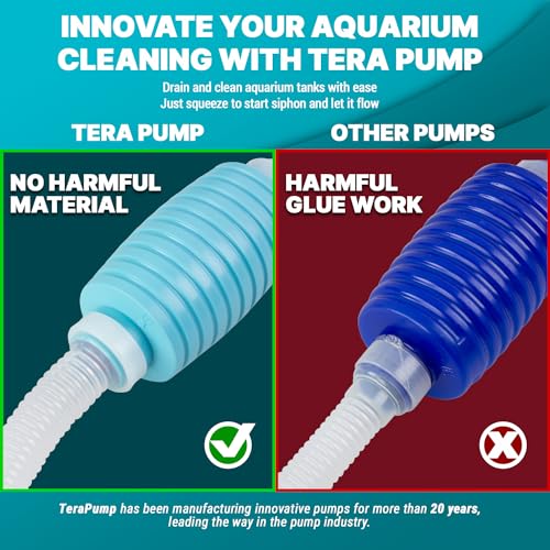 TERA PUMP Aquarium Gravel Cleaner for 20-50 Gallon Tanks - BPA-Free, Manual Squeeze Pump, Includes Two Nozzles, Easy One-Hand Operation, Safe for All Fish & Plant Life