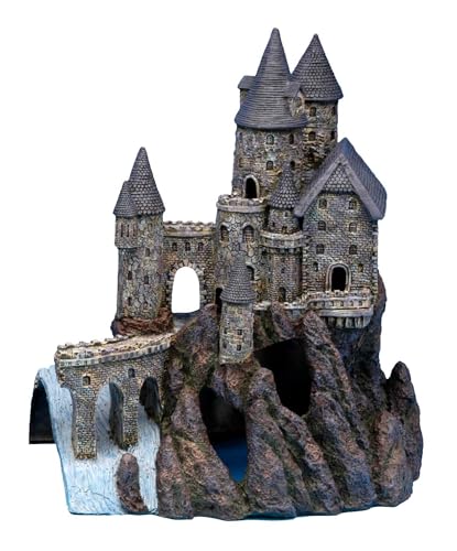 Penn-Plax Deco-Replicas Age-of-Magic Wizard’s Castle Part B Aquarium Decoration - Durable Hand-Painted Resin with Swim Holes & Hideouts - Safe for Freshwater & Saltwater Tanks - Gray, 13 x 9 x 15.5 In - size: Extra Large B
