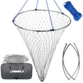 QualyQualy Foldable Pier Fishing Net 23" with Rust-Proof Stainless Steel Ring & Heavy-Duty Poly Mesh | Saltwater & Freshwater Landing Net for Kayak, Bridge Fishing Lightweight Durable Design - color: Gray, size: Without Handle
