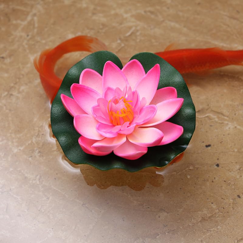 4pcs Artificial Lotus Flowers Water Lilies for Pond Pool, Realistic Floating Foam Lotus Flowers with Lily Pads for Ponds, 4" Lifelike Water Lilies for Fountain Garden Pond Decoration