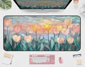 Faux Colorful Glass Desk Mat, Tulip Long Mouse Pad, Large Gaming Computer Keyboard Mats, Soft Full Deskamt, Office Desktop Cover Pad, Aesthetic Desk Accessories, Suitable Women 31.5"X15.7" - color: Yellow Tulip