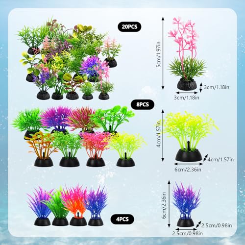 Betta Fish Tank Accessories and Aquarium Plants, 32 Artificial Aquarium Plants for Underwater Landscaping, Fake Aquarium Plants Set for Small Fish Habitats, Plastic Aquarium Decorations