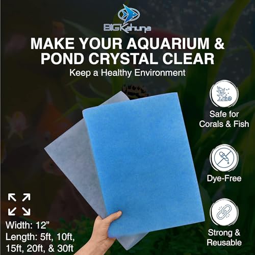 Big Kahuna Aquarium Filter Floss for Fish Tank Filters – Aquarium Filter Pad – 3/4-1 Inch Thick 12 Inch Wide 10 Feet Long - Media Roll for Healthy Water in Freshwater Aquariums or Marine Aquariums - size: 10 feet