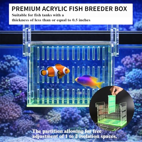 Acrylic Breeding Box for Fish Tank, Aquarium Hatchery Incubator with Long Handle Net, Breeder Isolation Acclimation Box for More Baby Fish & Shrimp (Green, 9x5.3x6.7 in) - color: Green, size: 9x5.3x6.7in