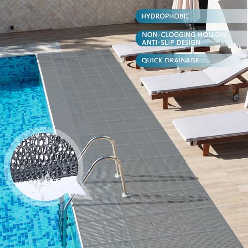 Tondiamo Pool Mat Non Slip Drainage Mats Swimming Pool Floor Deck Mats Rugs PVC Splash Mesh Hollow Doormat Roll for Outdoor Indoor Patio Restaurant Garage Kitchen Bathroom Safety(3 x 40 ft,Grey) - color: Grey, size: 3 x 40 ft