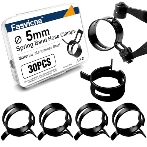 5mm (0.2") Spring Band Hose Clamps, 30 Pack Mini Hose Clamps for 4.5-5.5mm OD Fuel Line, Aquarium Tubing, Small Air Tubes & Silicone Hose - size: 5mm