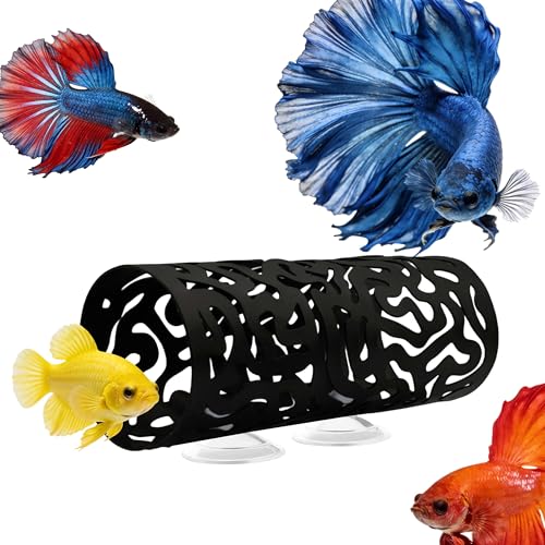 Betta Fish Hammock Hideout Aquarium Cave, Black Metal Hollow Cylinder Tunnel for Betta Resting Spot, Floating Betta Log Alternative, Shrimp Cave, Bettas Enrichment Toys Fish Tank Accessories - color: Fish Hammock - a