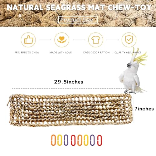 2Pcs Bird Seagrass Mat 30 × 7" Natural Grass Woven Net Hammock with Hooks Climbing Rope Ladder Chew Toys Hanging on Parrot Cage for Lovebird Pigeon Cockatiel Conure Budgie Cockatoo - size: 2Pcs 29.5×7"