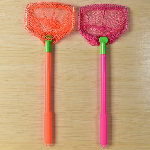 Coopay 2 Pieces Butterflies Fishing Net Catching Bug Floating Bait Beach Nets for Outdoor Playing - color: Rose Red + Orange