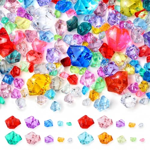 700 Pcs Multicolored Fake Ice Cubes Acrylic 5 Assorted Sizes Crushed Gems Spring Vase Filler Table Scatter Wedding Centerpieces Photography Props Sensory Play DIY Crafts Birthday Cake Decor - color: Multicolored