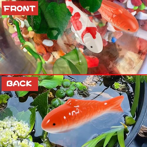 Ceramic Floating Fish Set, 2Pack Realistic Goldfish & Koi Figurines for Aquariums, Tea Pet Adornments, Fairy Garden Accents, and Pond or Desktop Decorations.