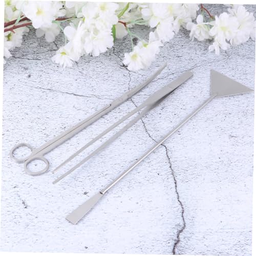 COLLBATH 3-pc Set Aquarium Cleaning Tool Kit Curved Scissors Straight Tweezers Shovel Stainless Steel Non-Slip Handle
