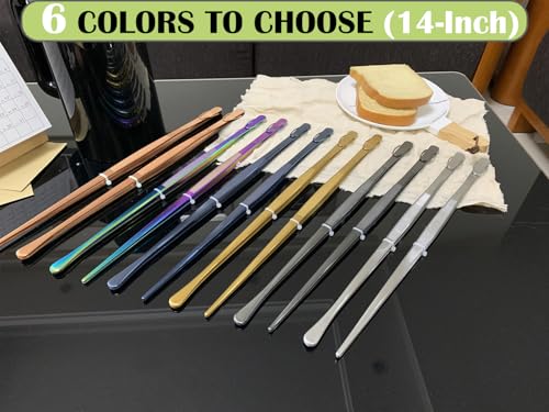 JETKONG 2 Pcs 14-Inch Cooking Tweezers Extra Long Stainless Steel Food Tweezers Kitchen Tweezer Tongs (Gold) - color: Gold, size: 14+14 Inch