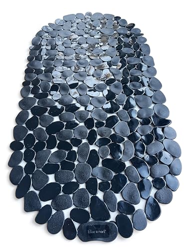 “Pebbles” Non-Slip Bathtub & Shower Mat 27”x14” Oval - Non-Toxic - Safe, Clean, Machine-Washable, Superior Grip & Drainage, Vinyl, for Smooth Floors ONLY, Opaque Black - color: Opaque Black, size: 27" x 14" (Oval)