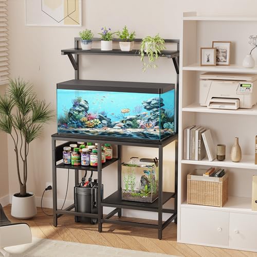 40 Gallon Fish Tank Stand, Aquarium Stand with Power Outlet, Heavy-Duty Reptile Terrarium Stand Table with Top Shelf for 40 Gal Standard/Long/High, 37.4" L x 19.7" W x 30" H(Black) - color: Black, size: 40 Gallon
