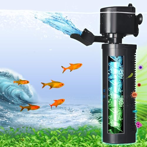 Aquarium Filter U-Very Suitable for 40-200 Gallon Tank, 400GPH Fish Tank Filters for Green Control, Internal Submersible Pump for Turtle Tank, Small Pond, Pool Filter, Cold Plunge Ice Bath Hot Tub - size: CTUV-H8F (40-200Gallon)