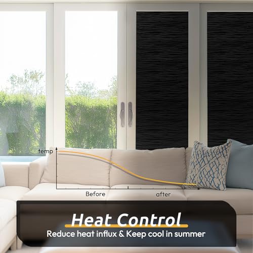 rabbitgoo Blackout Window Film, Sun Light Blocking Window Black Out Cover for UV Reduction, Removable Tint Room Darken Heat Control Frosted Glass Sticker for Home, Black, 17.5 x 78.7 Inches - color: Black Wave, size: 17.5" x 78.7"