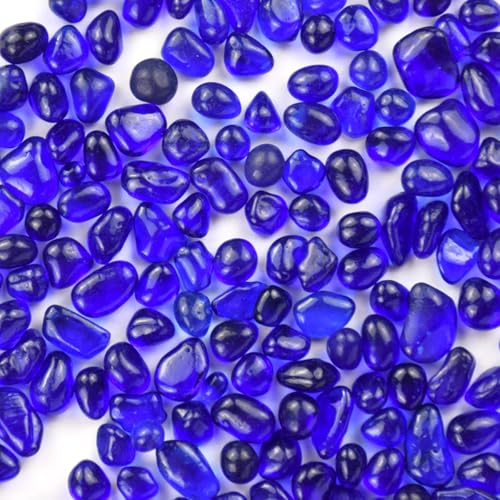 Glass Stones, 1Lb/460g Irregular Sea Glass Pebbles Non-Toxic Artificial Gemstones for Gem Display/Vase Filler/Terrarium Flowerpot Aquarium Turtle Tank Decoration, Deep Blue - color: Deep Blue