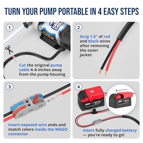 Harpy Eagle Battery Adapter for Red M18 18V Batteries – Compatible Oil Extractor Pump – Includes 30A Fuse, WAGO Connectors & 12AWG Wires – Battery & Pump Not Included - size: Red Battery Adapter
