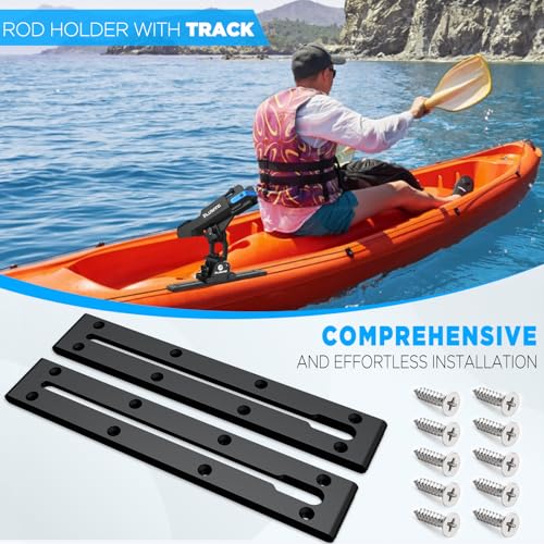 PLUSINNO 2 in 1 Fishing Rod Holders for Boat, Kayak Fishing Rod Holder, Fishing Pole Holders for Track Mount / Deck Mount, Fishing Gear with Fishing Rod Protective Strap, Fishing Accessories & Gifts - color: Rod Holder with Track - 2 Pack
