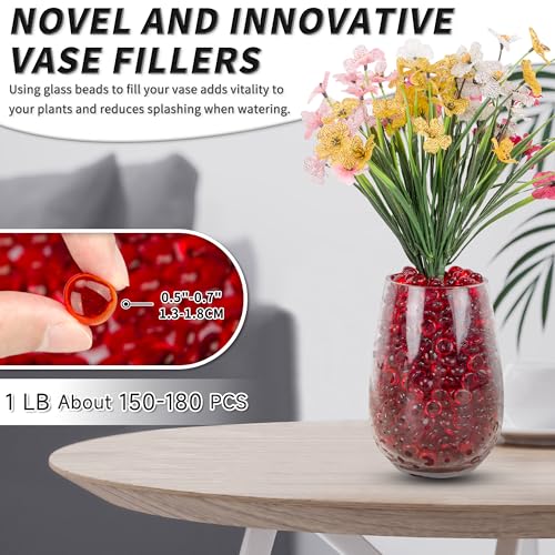 1 LB Red Flat Glass Beads, 150 PCS Small Glass Marbles, Mini Flat Round Pebbles for Vase Filler and Floral, Fish Tank Rocks Decorative Gemstones for Home and Aquarium Décor - color: Red