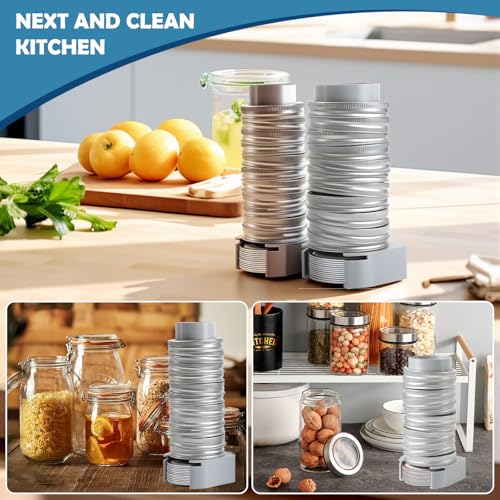 Mason Jar Lid Organizer Wall Mount with Sticky Hook, Canning Lids Holder Compatible with Regular and Wide Mouth, Hold 12 Lids and 12 Bands per Pack (Set of 2) - Grey
