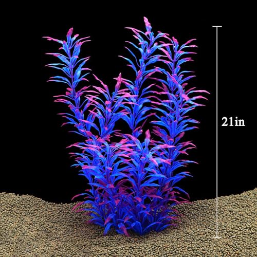 2 pcs Aquarium Decor Plastic Plants Extra Large 21 Inches Artificial Fish Tank Plants Tall Fish Tank Decorations Artificial Green Water Plants (Purple) - color: Purple