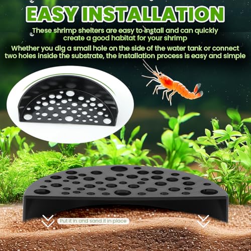 Shrimp Cave Hideouts 2 Pack, Aquarium Hiding Spots for Shrimp Tanks, 4.65 in Diameter x 2.59 in Tall, Aquarium Safe Plastic, Black Tunnel Hideout for Breeding and Molting