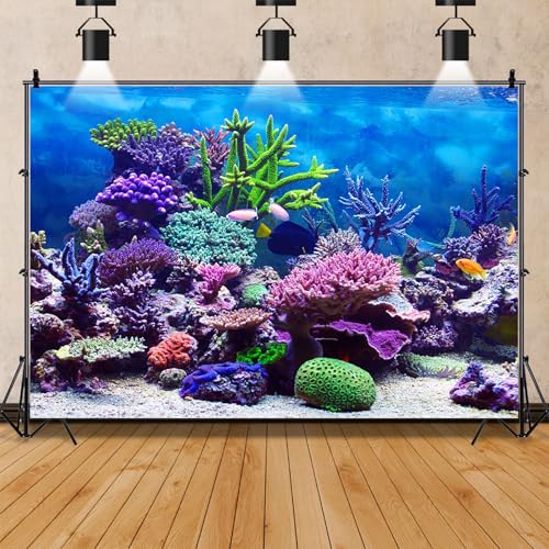 10x8ft Coral and Fish Under Sea Backdrop Aquarium Underwater World Tropical Seabed Atoll Reef Background for Photography Marin Ocean Diving Summer Boy Girl Portrait Photo Studio Props Vinyl - size: 10x8ft