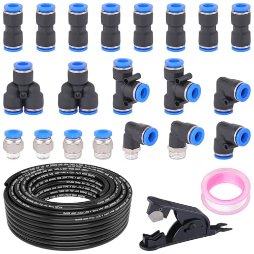 3/8" DOT Air Line with 22 Pcs Quick Connect Air Fittings Kit 50FT 3/8 DOT Air Lines with Push Lock Air Line Fittings Pneumatic Push to Connect Air Hose Fittings - size: 23 PCS-50FT 3/8