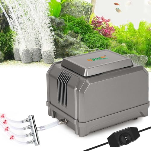 hygger Aquarium Air Pump 10W/15W 0.025Mpa/0.03Mpa Powerful Adjustable Fish Tank Air Pump 4 Outlets Oxygen Aerator for Medium Large Fish Tank Up to 1000 Gallon,Samll Pond,Hydroponics,Commercial Use - size: 10W(230GPH)