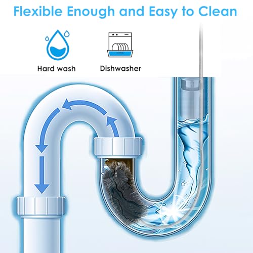 2 Pcs Flexible Drain Pipe Cleaning Brush, 36" Extra Long Double Ended Nylon Bristles and Stainless Steel Tube Cleaners, 2 Brush Head Sizes for Kitchen Sink, Pipe and Hose Cleaning (Black+Blue)