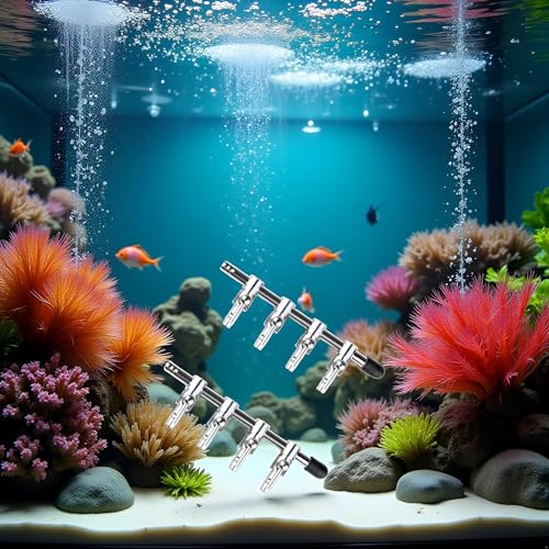 2 Pcs Silver 4-Way Air Flow Control Lever Valve with Airline Tubing Connector for Aquarium, Air Pump Accessories