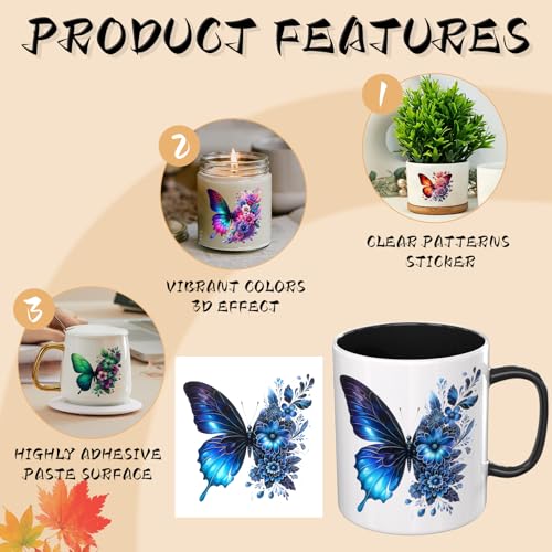 UV DTF Cup Wraps, 4 Sheets Watercolor Butterfly Transfer Stickers for 16oz Glass, Rub On Decals for Tumblers and Candlestick - style: Watercolor Butterfly