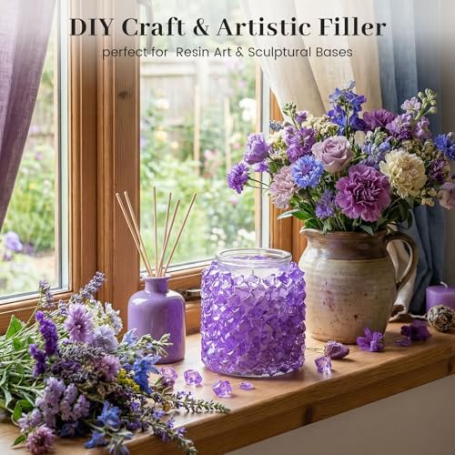 DomeStar Purple Fake Ice Rocks, 150PCS Acrylic Gems Crystals Plastic Diamonds Centerpiece for Vase Fillers Wedding Party Table Scatter - color: Purple